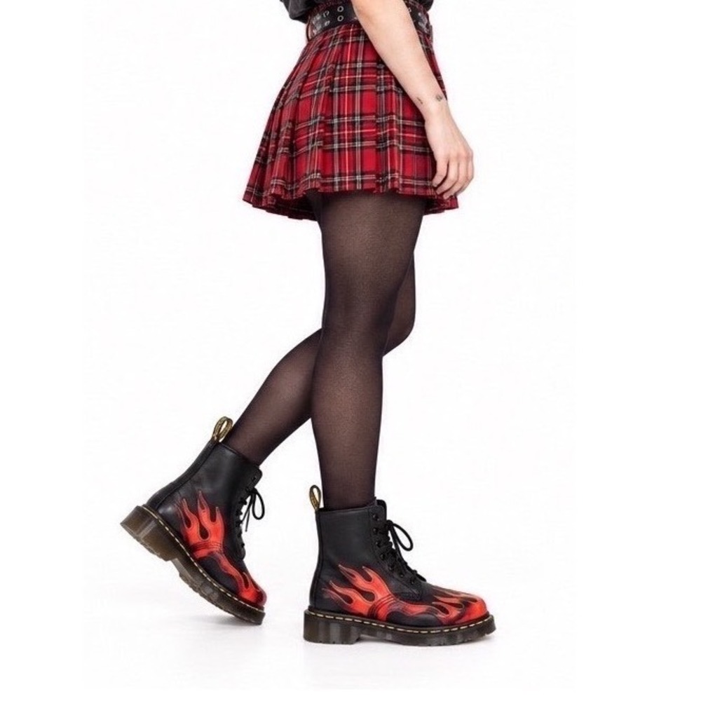 Dr. Martens 1460 Pascal Black Red Flame Leather Boots W8 Goth Grunge Punk 117-03